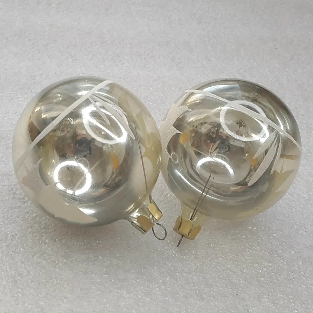 Set of 2 Vintage Christmas Silver Glass Ornaments Tree USSR Antique Decor Balls