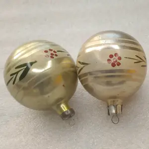 Set of 2 Vintage Christmas Silver Glass Ornaments Tree USSR Antique Decor Balls