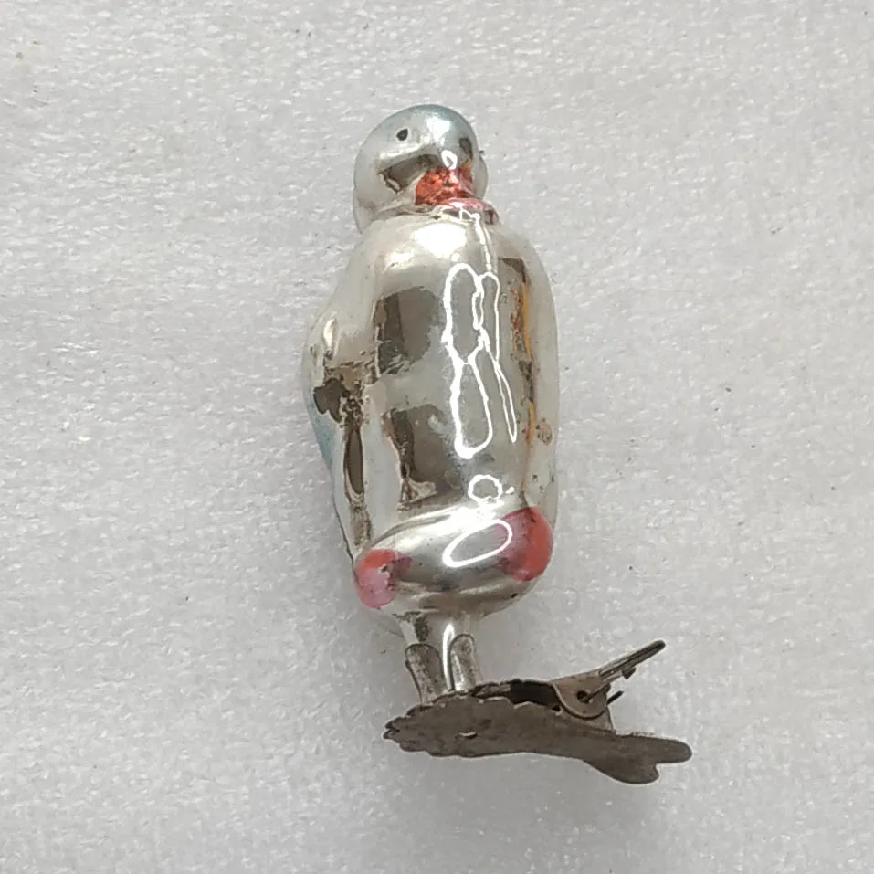 Vintage Christmas Ornament Silver Glass Antique Tree USSR Decor Duck