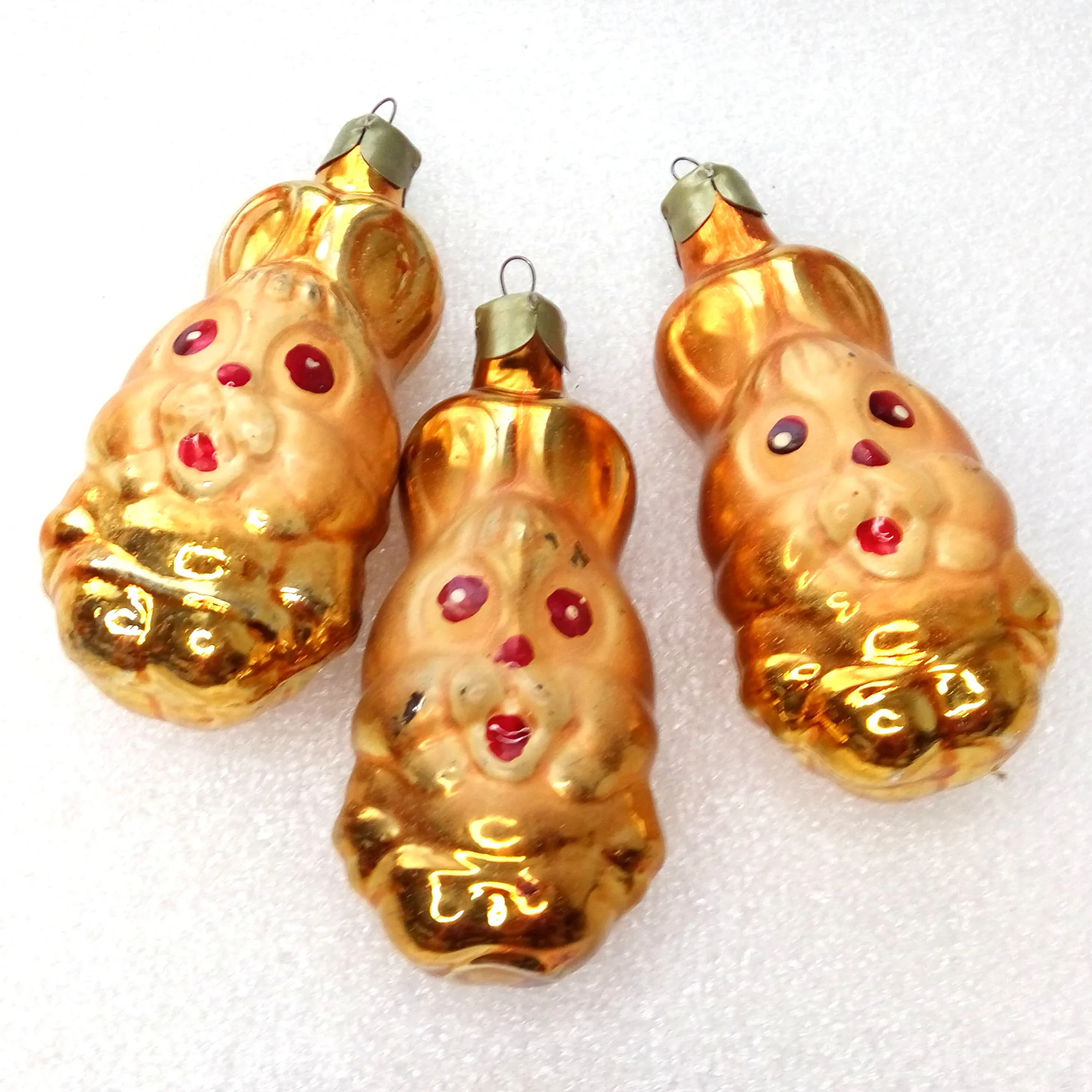 Set of 3 Vintage Glass Christmas Ornaments Hares