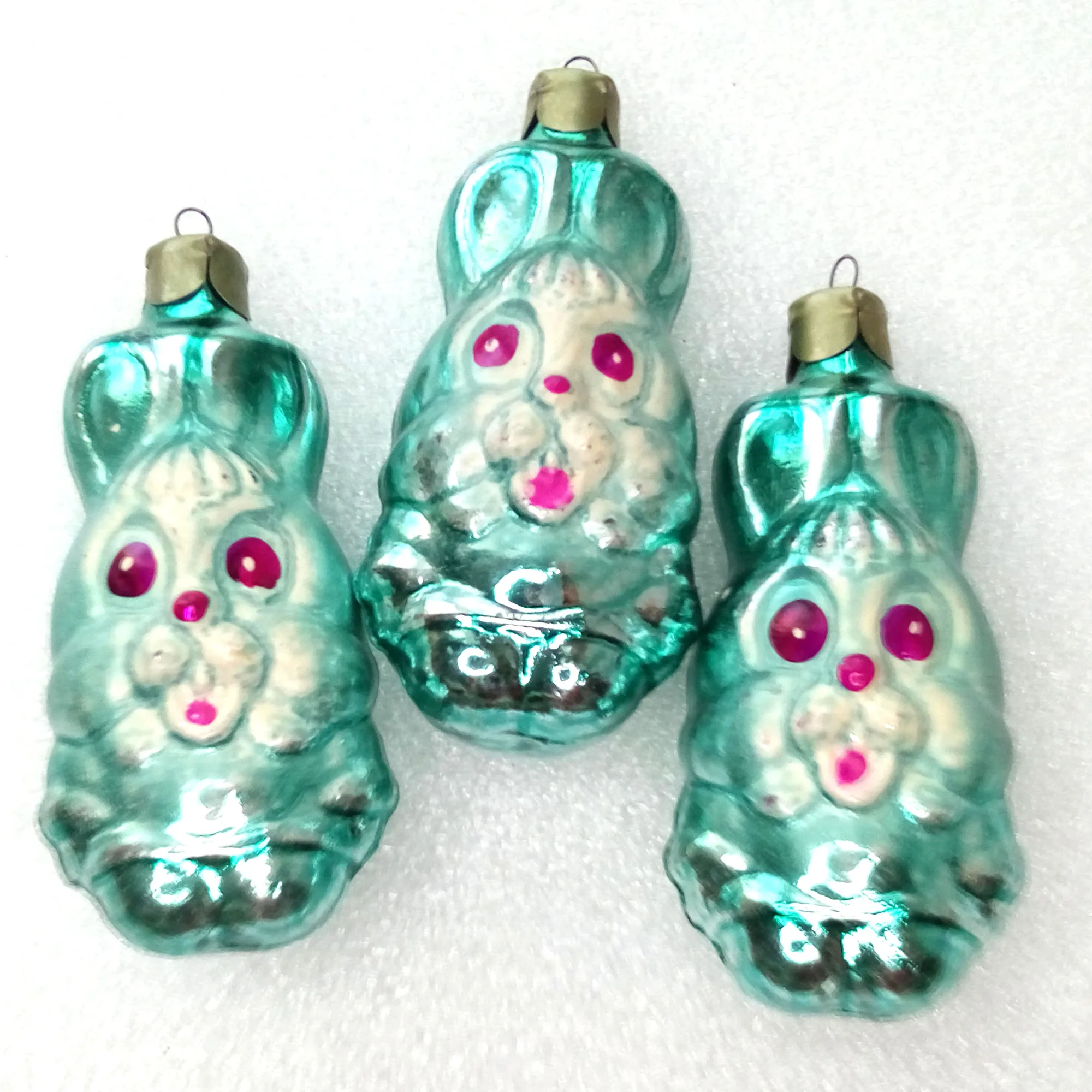 Set of 3 Vintage Glass Christmas Ornaments Hares