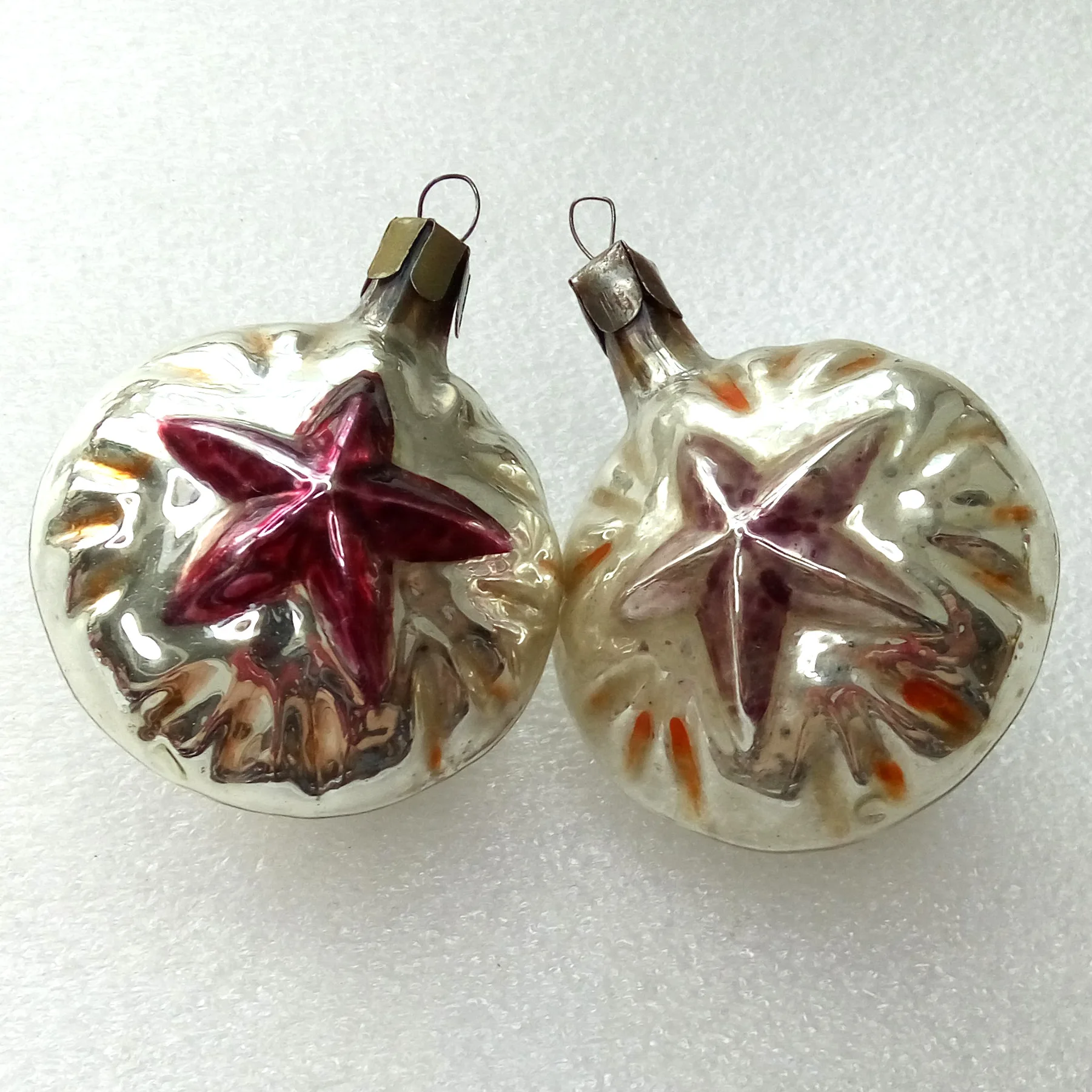 Set of 2 Vintage Glass Christmas Ornament Stars