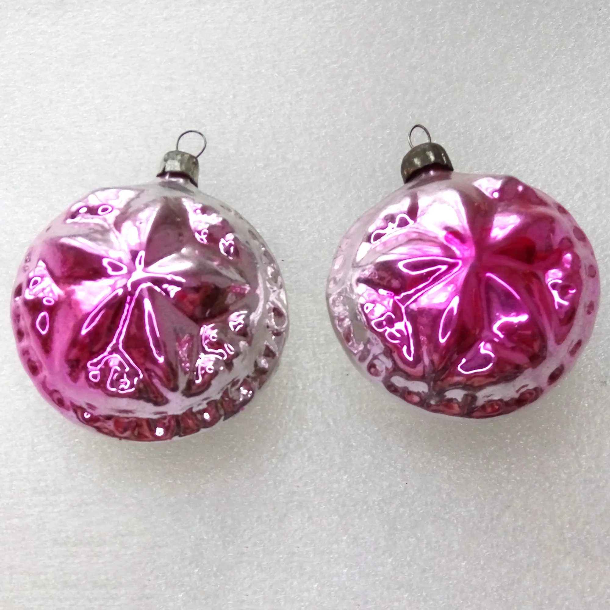 Set of 2 Vintage Glass Christmas Ornament Stars