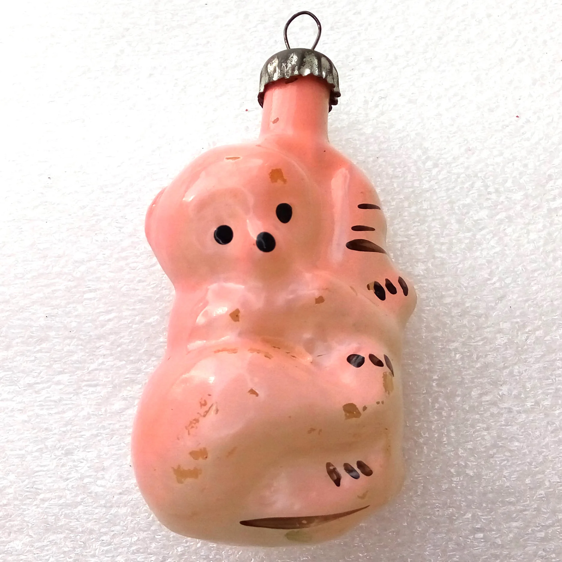 Vintage Glass Christmas Ornament Bear Cub on Birch
