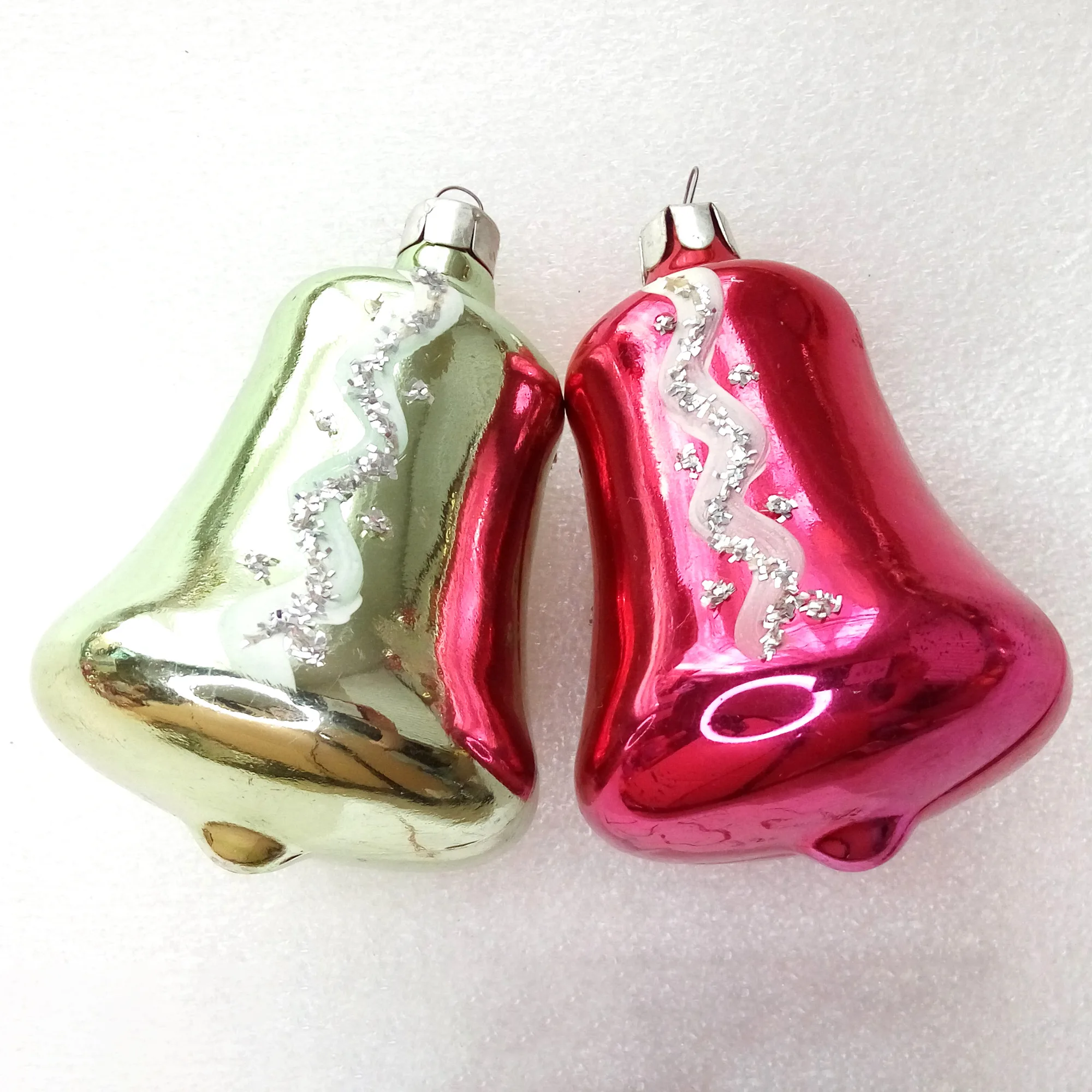 Set of 2 Vintage Glass Christmas Ornament Bells