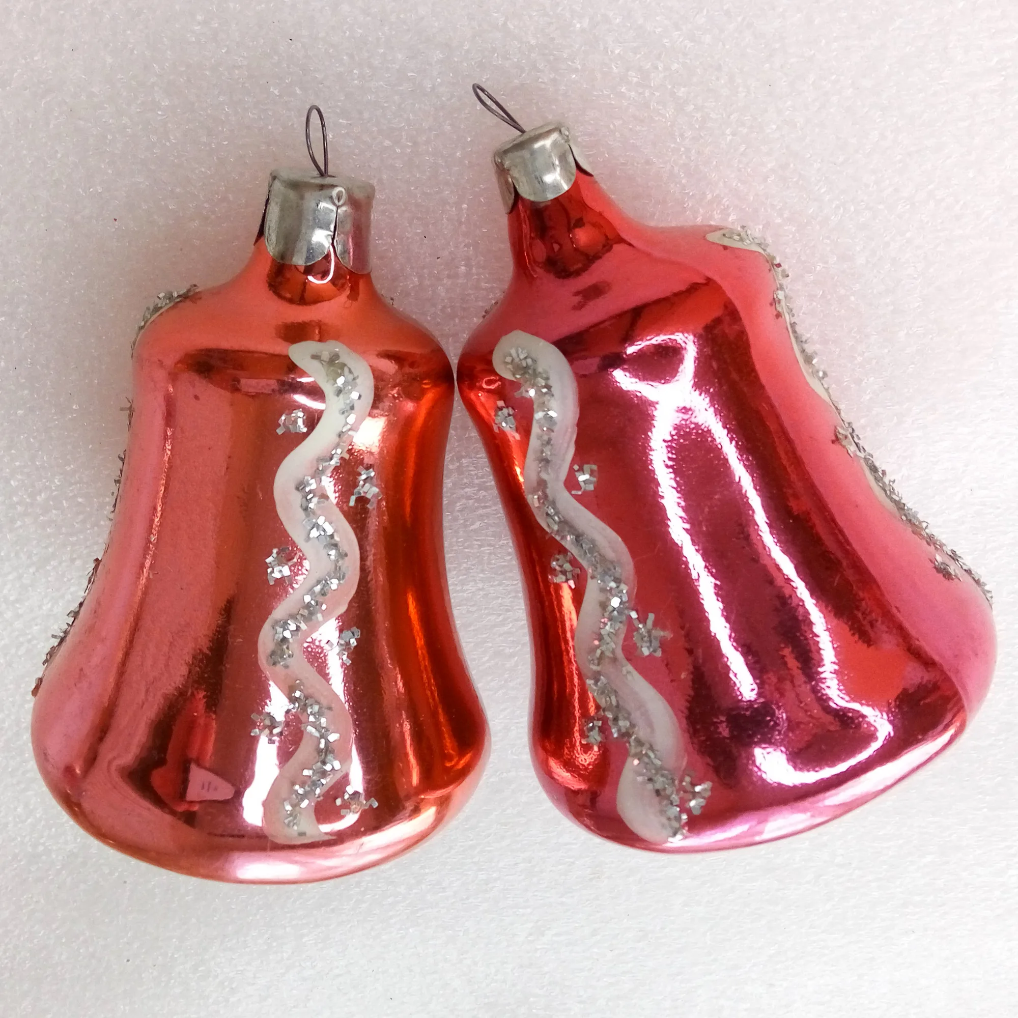 Set of 2 Vintage Glass Christmas Ornament Bells