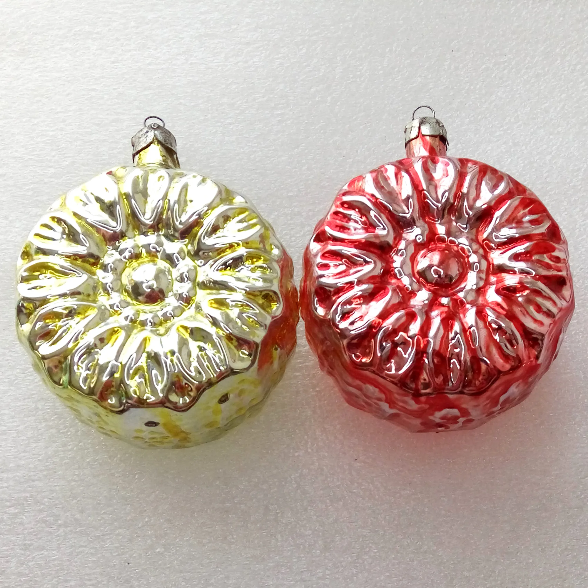 Set of 2 Vintage Glass Christmas Ornament Flowers