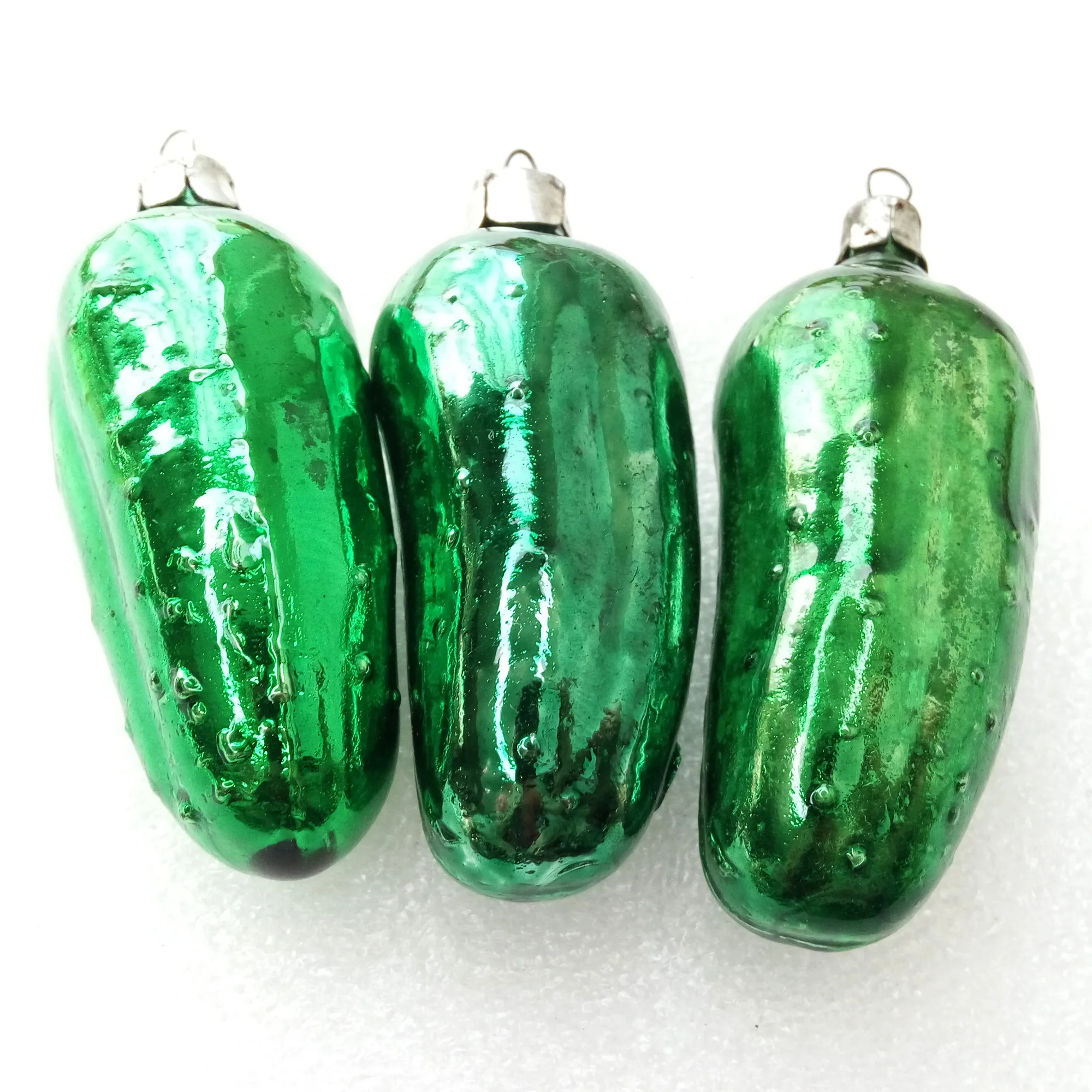 Set of 3 Antique Vintage Glass Christmas Ornament Pickles