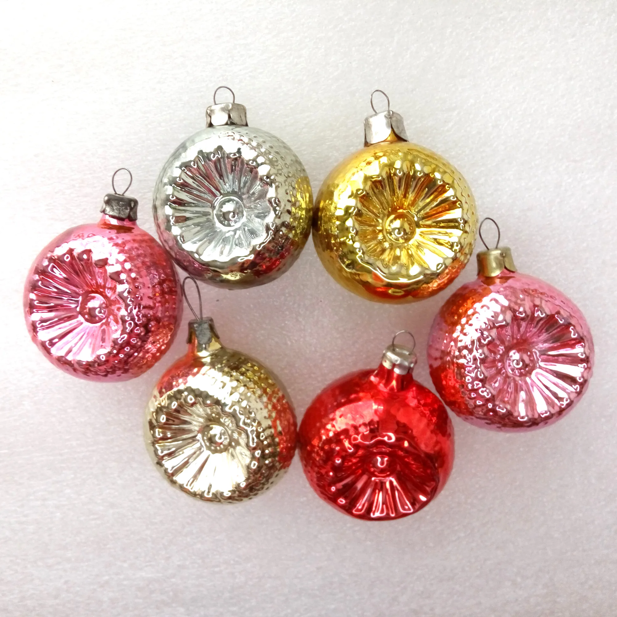Set of 6 Vintage Glass Christmas Ornament Lantern
