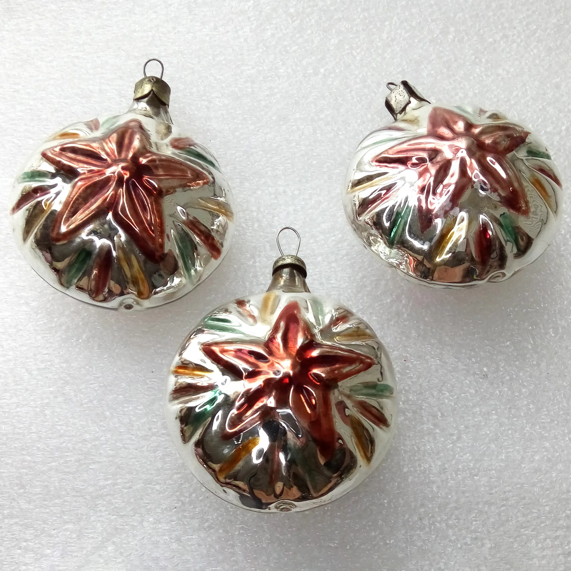 Set of 3 Vintage Glass Christmas Ornament Stars