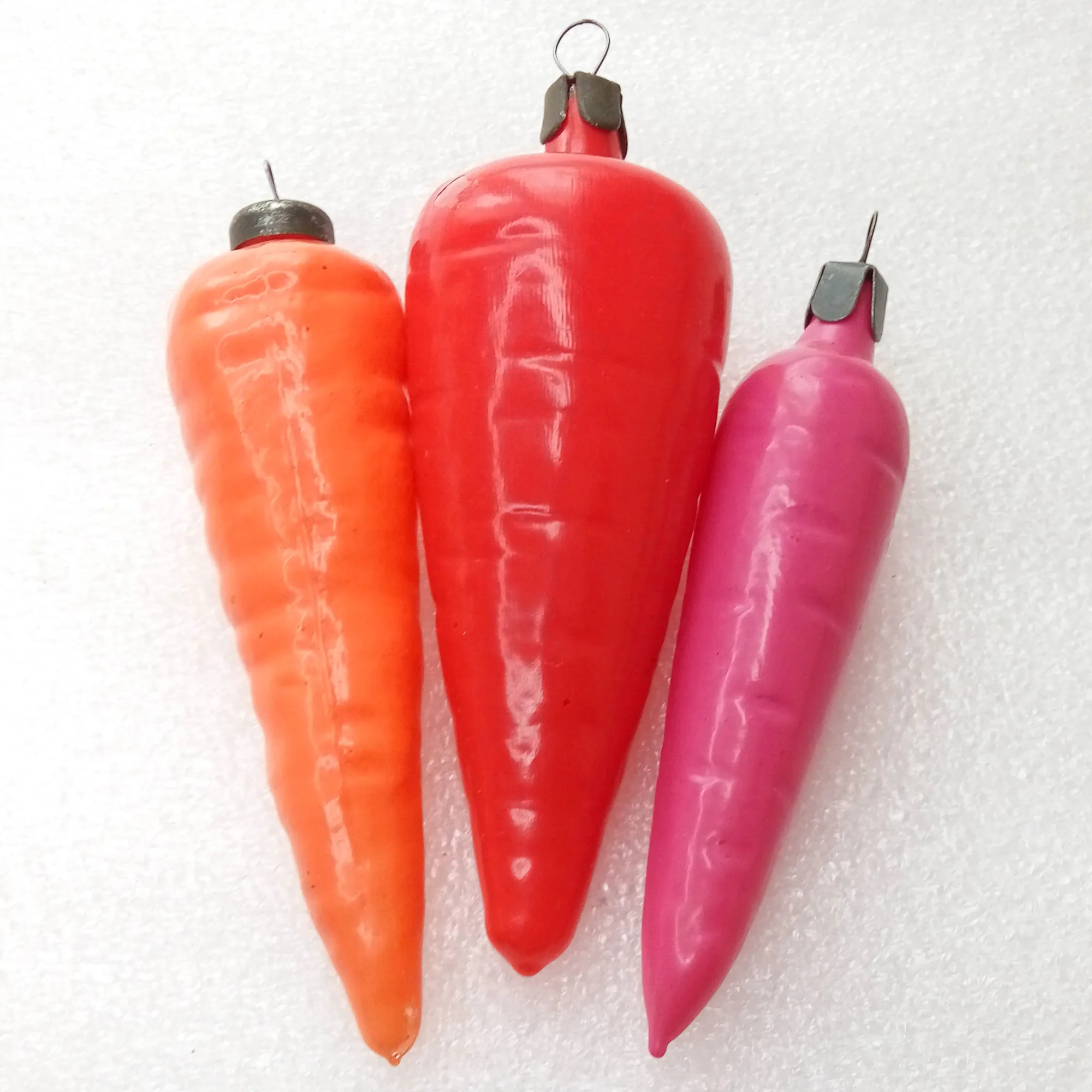 Set of 3 Vintage Glass Christmas Ornaments Carrots