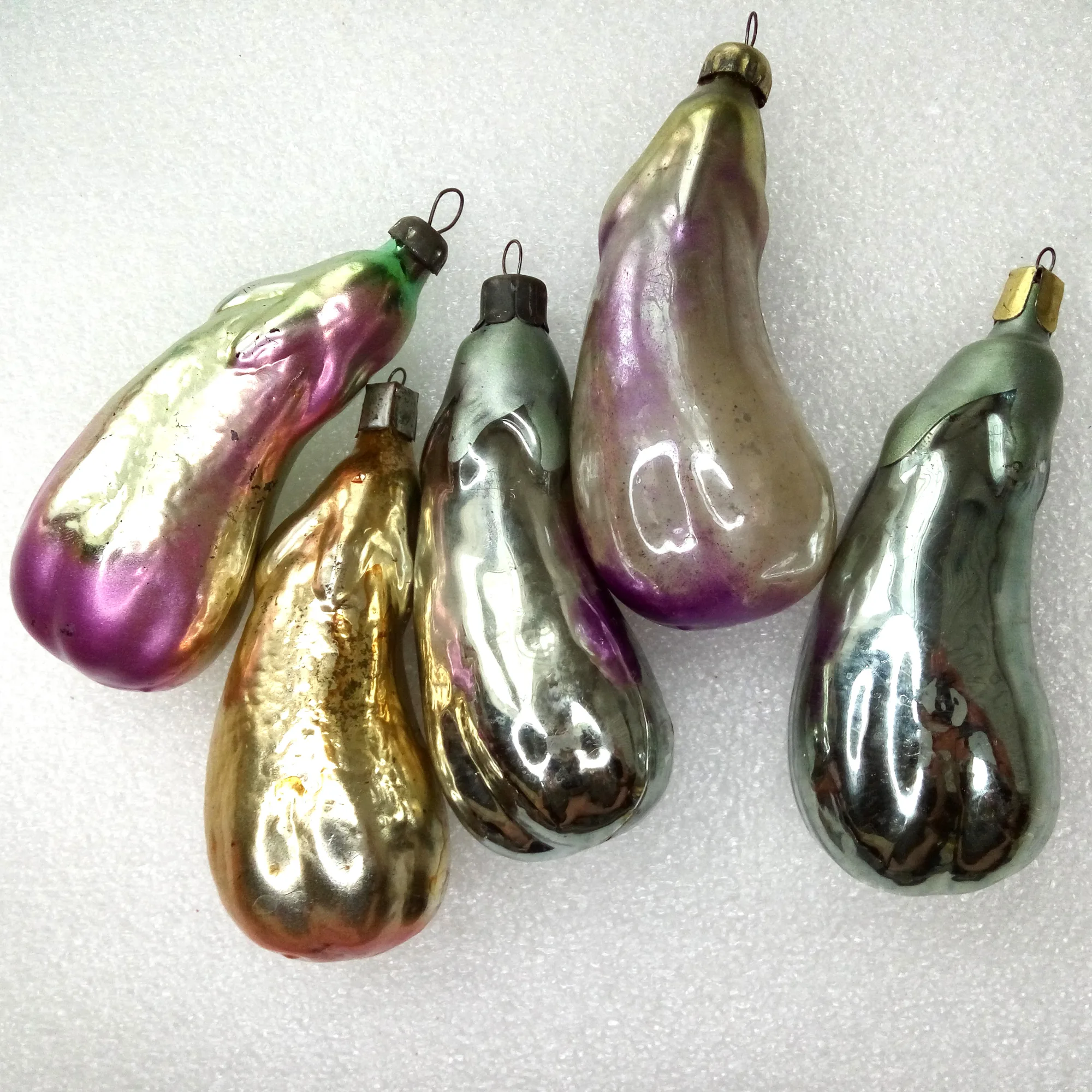 Set of 5 Vintage Glass Christmas Ornaments Russian Eggplants