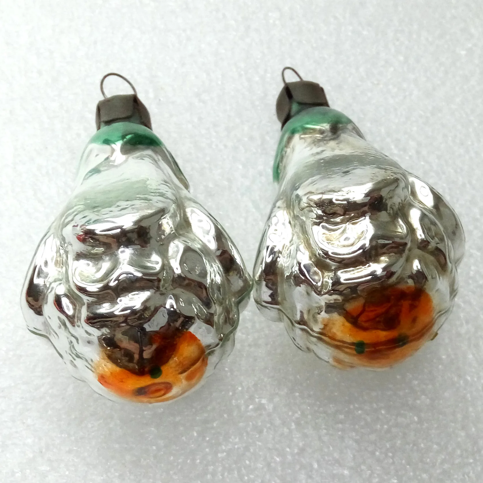 Set of 2 Antique Vintage Glass Christmas Ornament Flowers