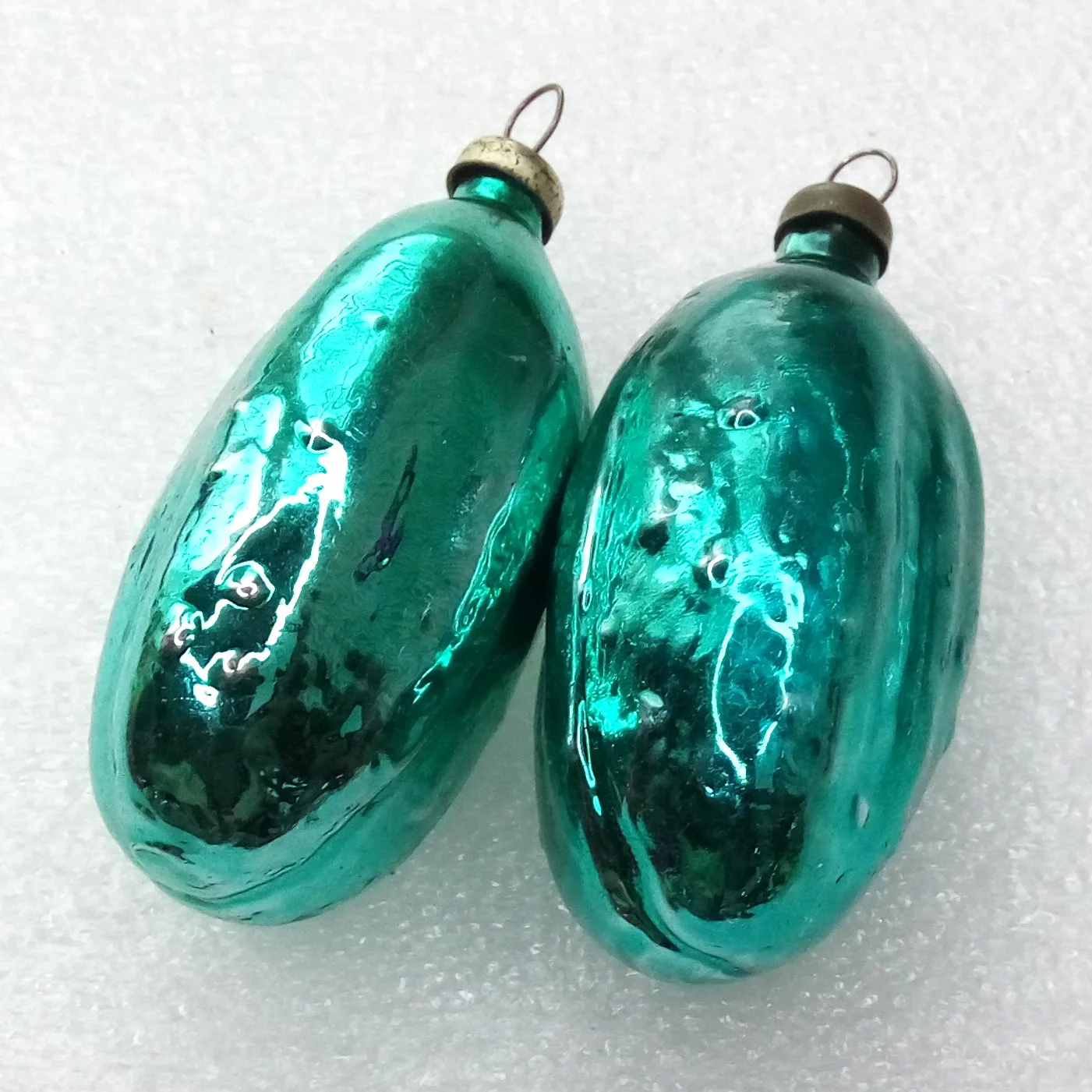 Set of 2 Antique Vintage Glass Christmas Ornament Pickles