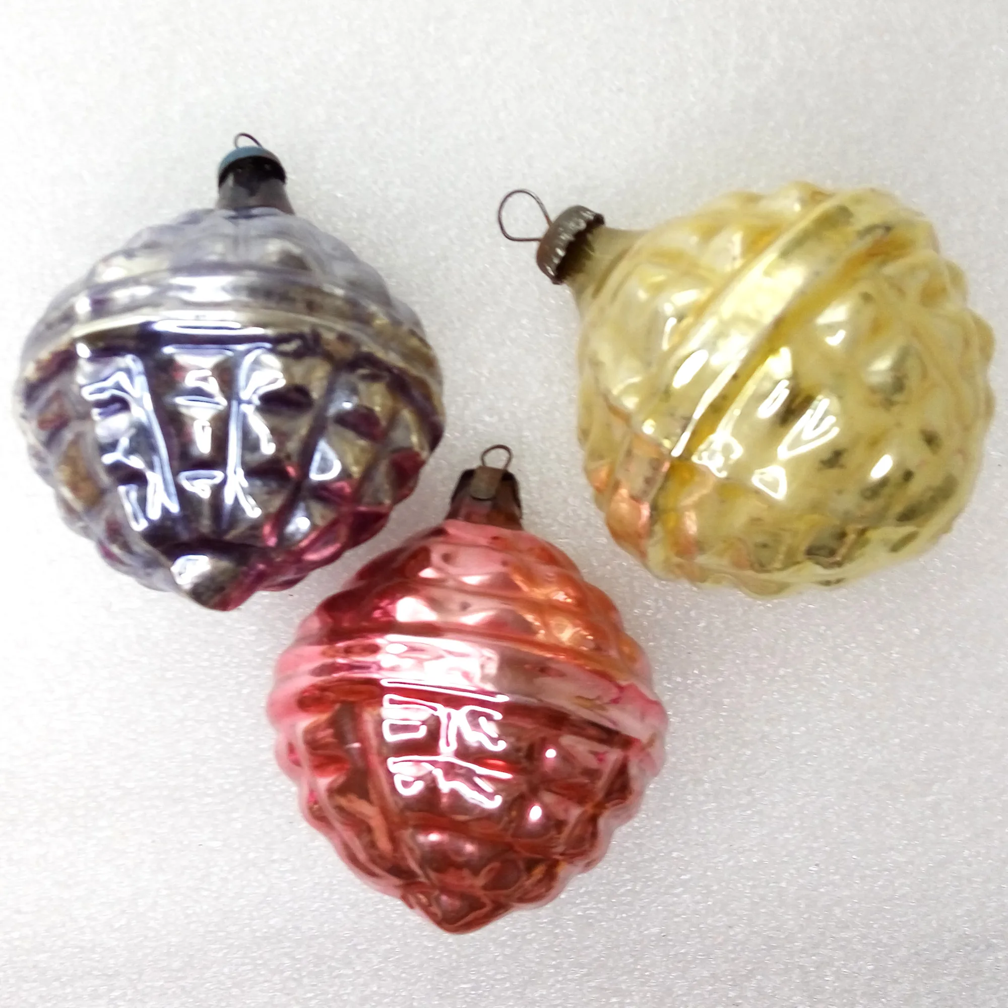 Set of 3 Antique Vintage Glass Christmas Ornaments Old Balls