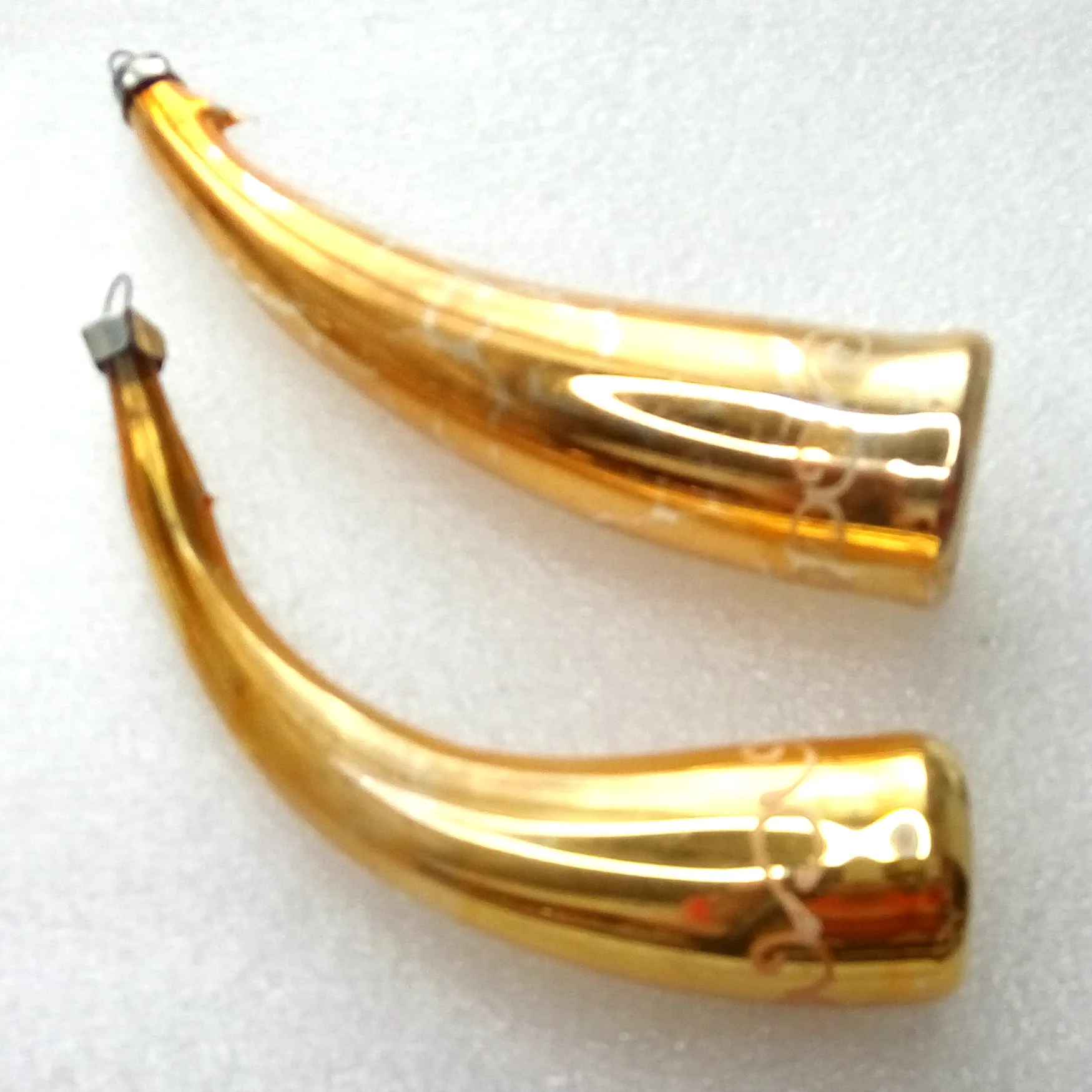 Set of 2 Antique Vintage Glass Christmas Ornament Horn