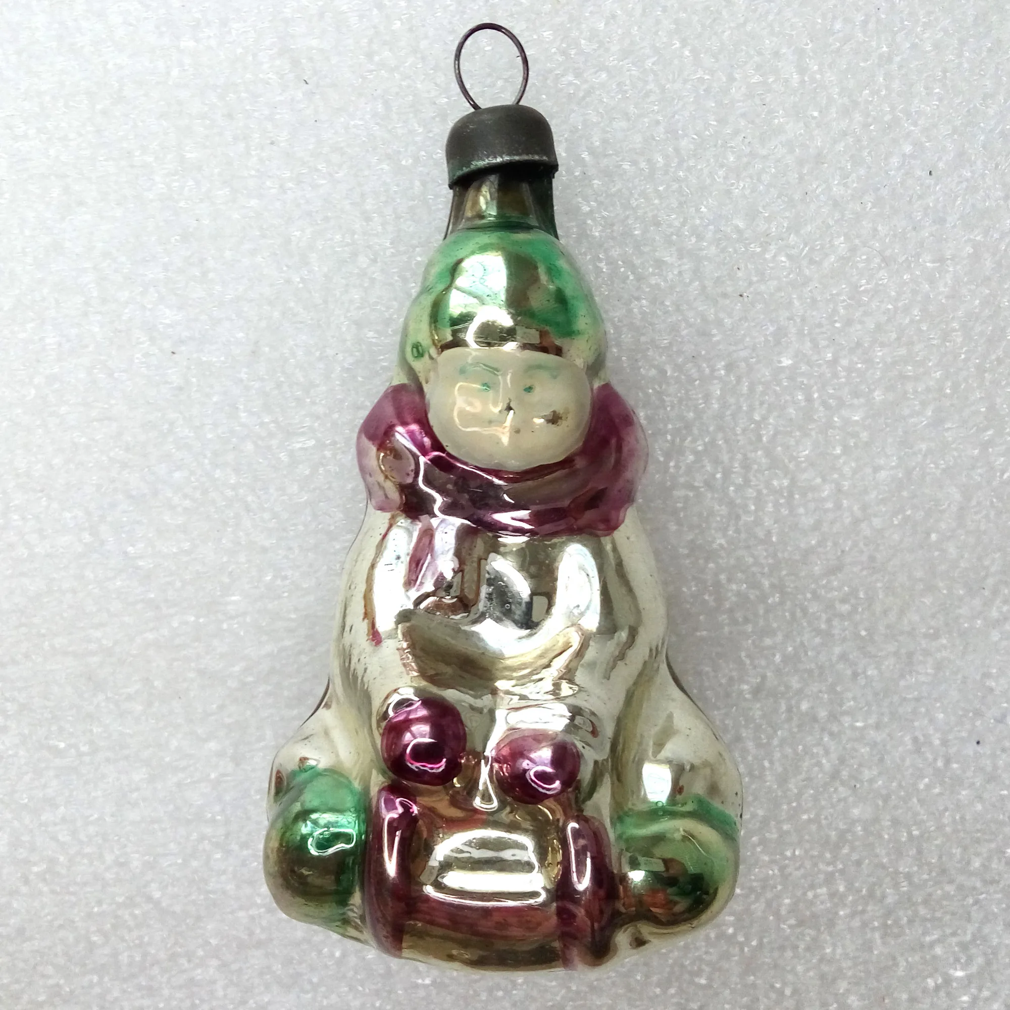 Antique Vintage Glass Christmas Ornament Kid on Sledge