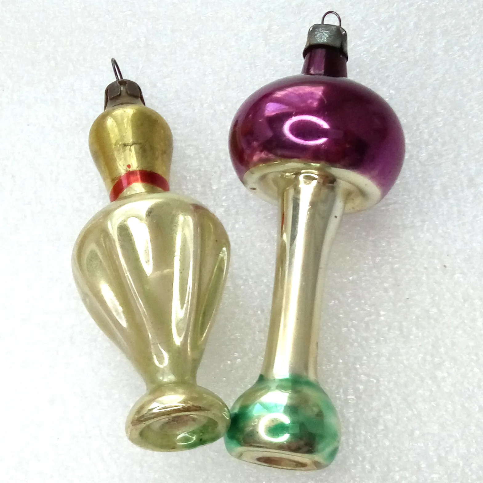 Set of 2 Vintage Ukrainian Glass Christmas Tree Ornaments Jug & Lantern