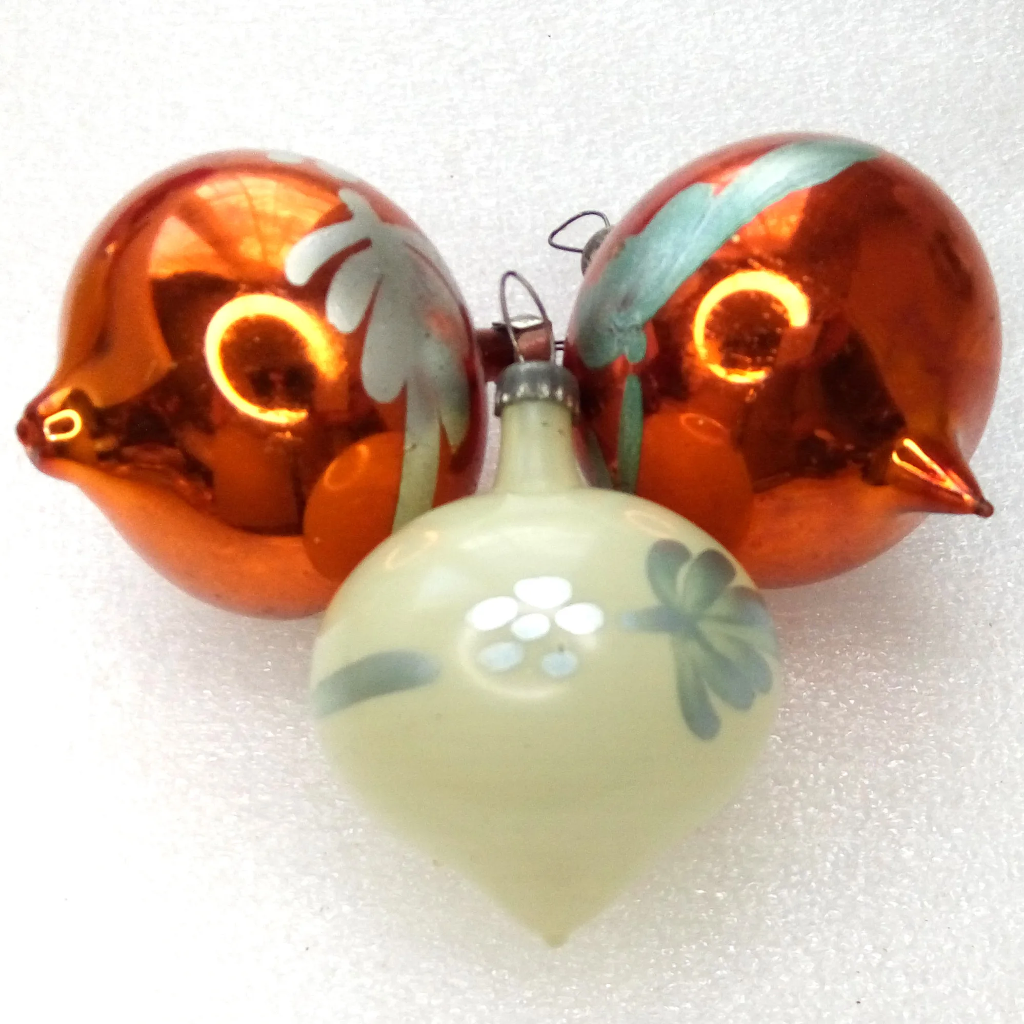 Set of 3 Antique Vintage Ukrainian Glass Christmas Ornaments