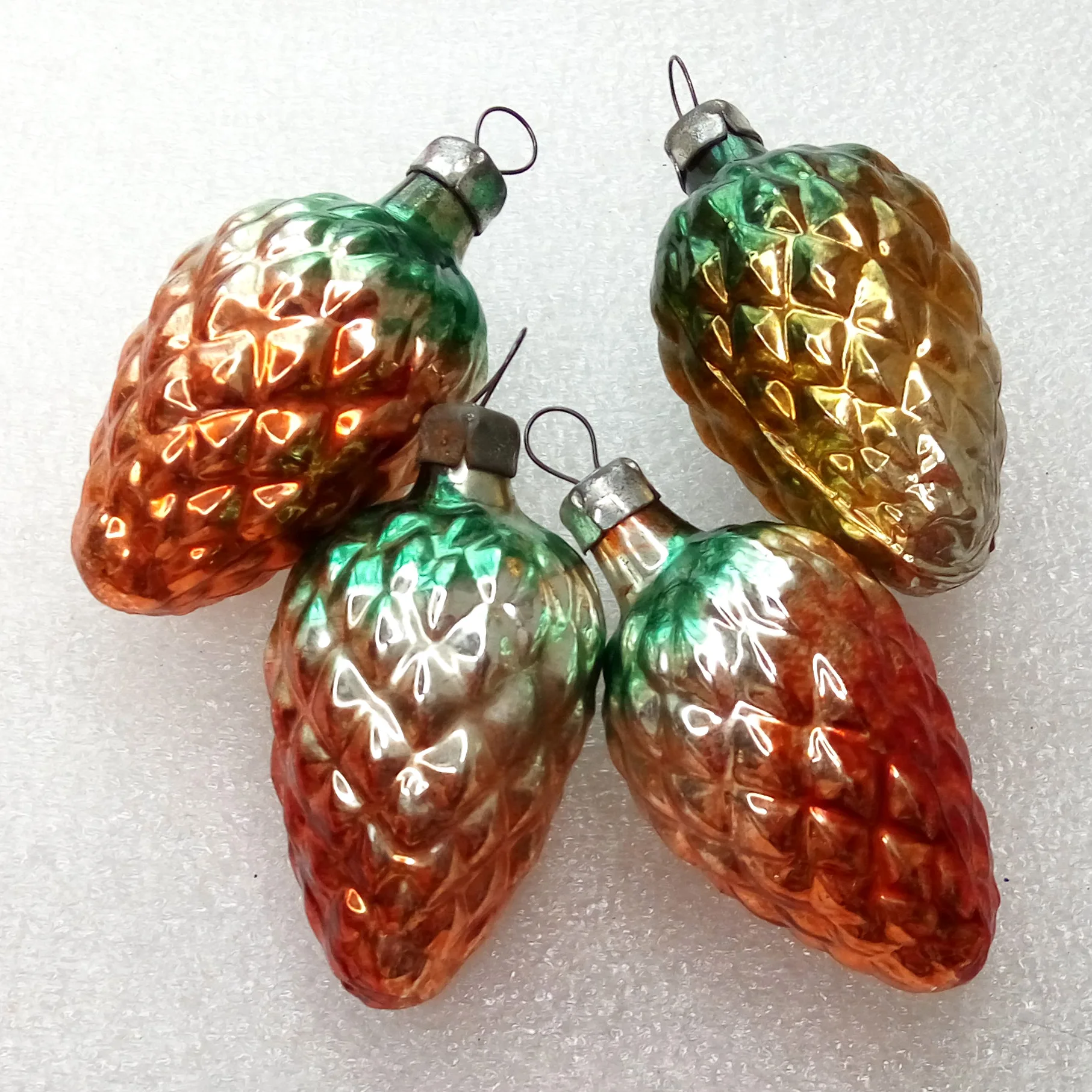 Set of 4 ANtique Vintage Glass Christmas Ornaments Pinecones