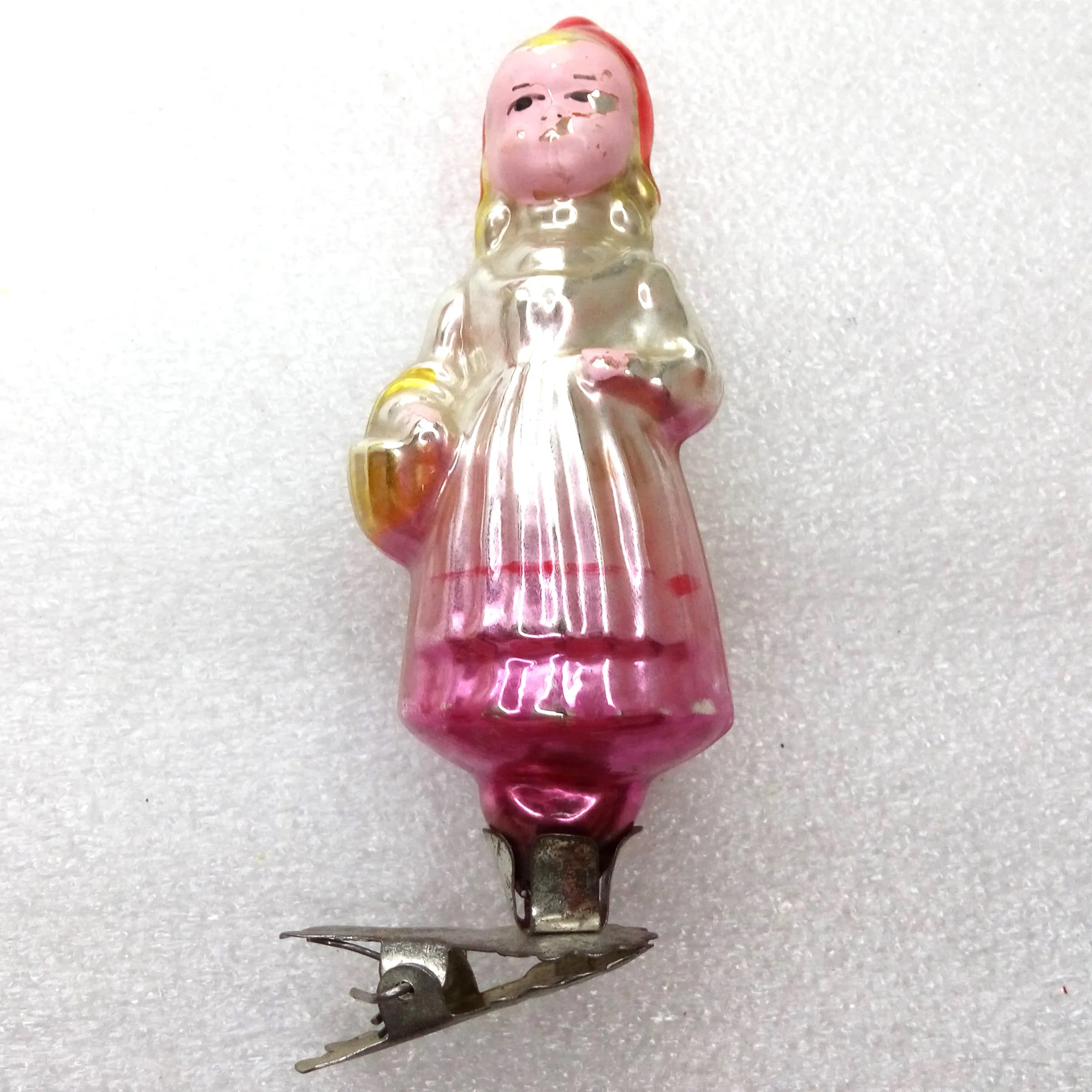 Vintage Ukrainian Glass Christmas Ornament Red Hood