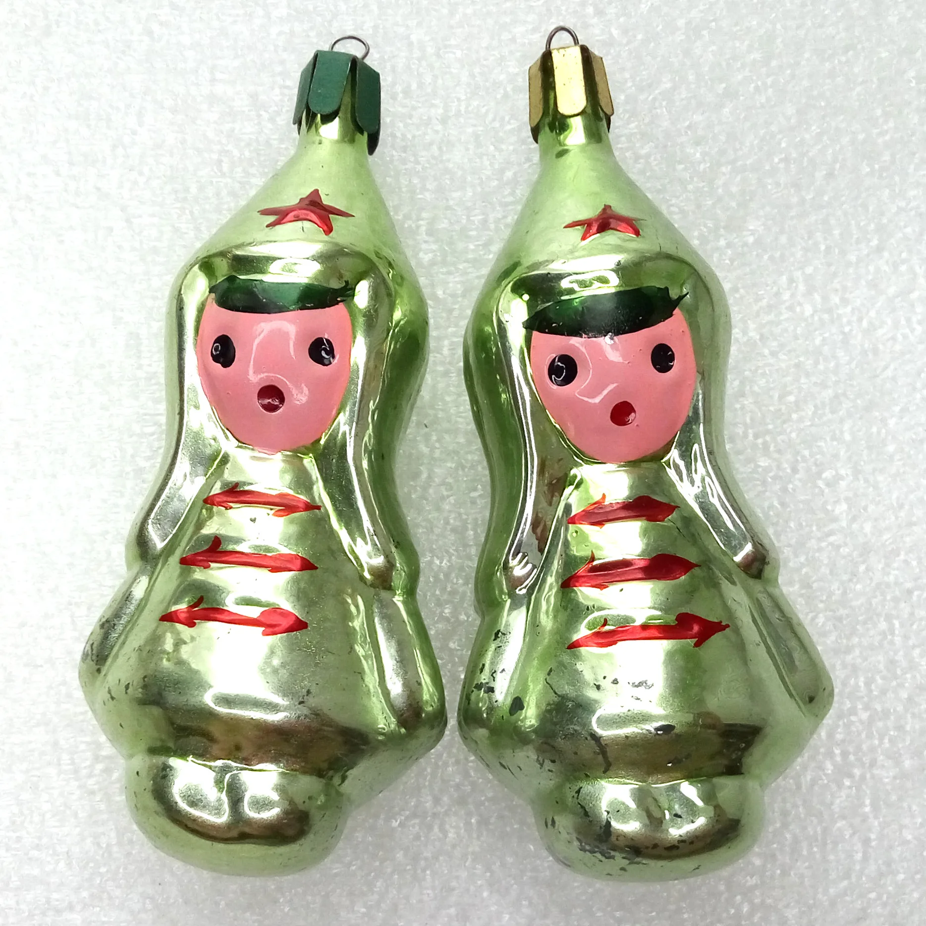 Set of 2 Vintage Glass Christmas Ornaments Red Army Boys