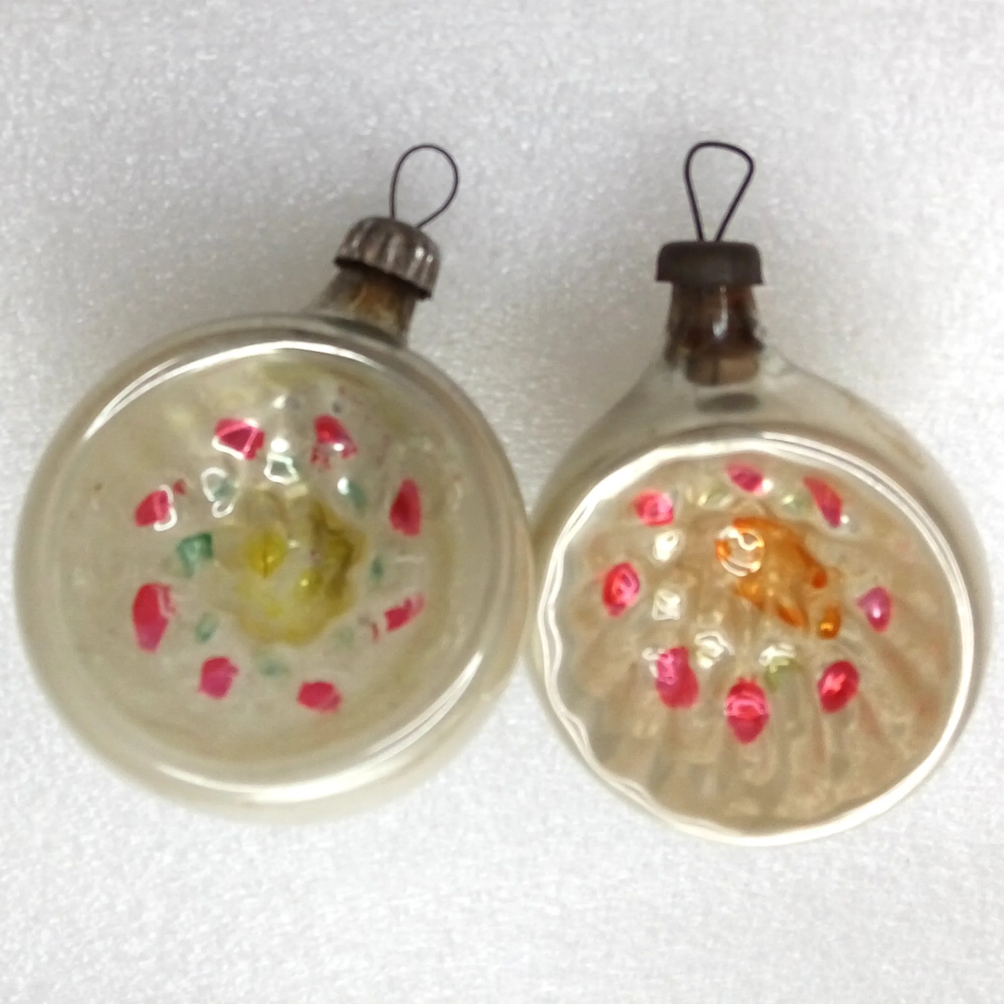 Set of 2 Vintage Ukrainian Glass Christmas Tree Ornaments Lanterns