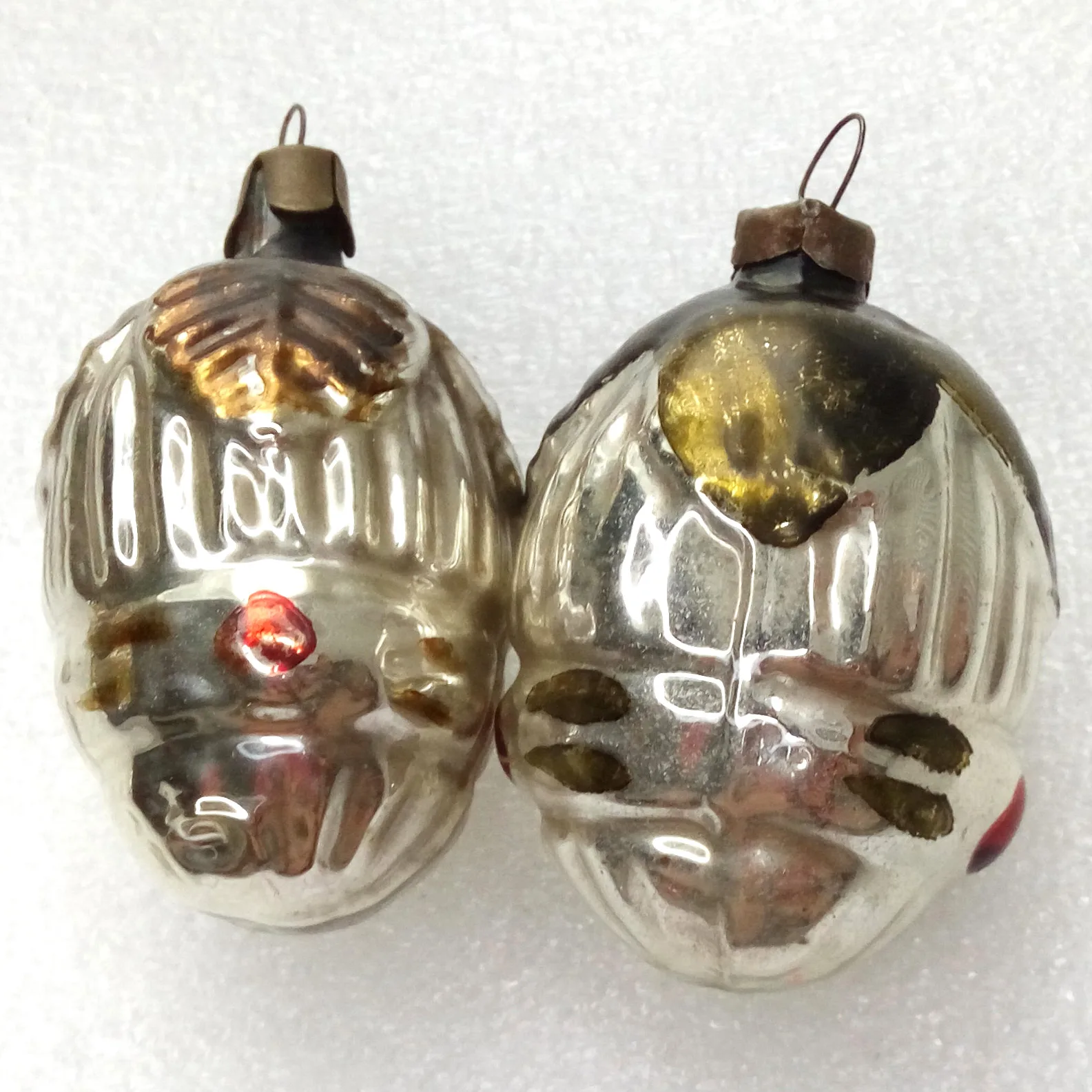Set of 2 Vintage Ukrainian Glass Christmas Ornament Acorns