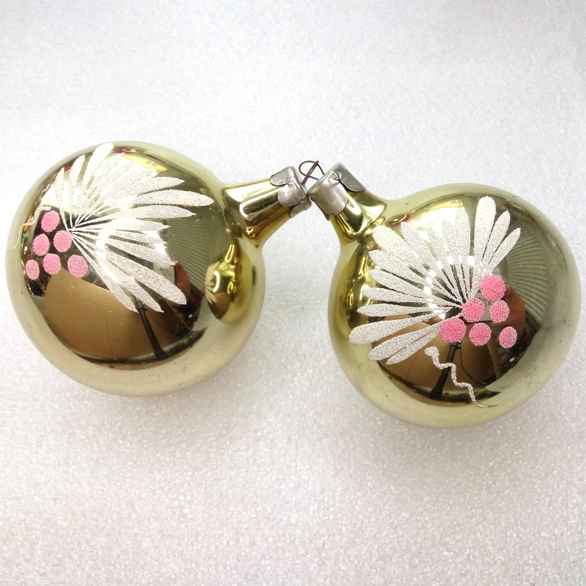 Set of 2 Vintage Ukrainian Glass Christmas Ornaments Balls
