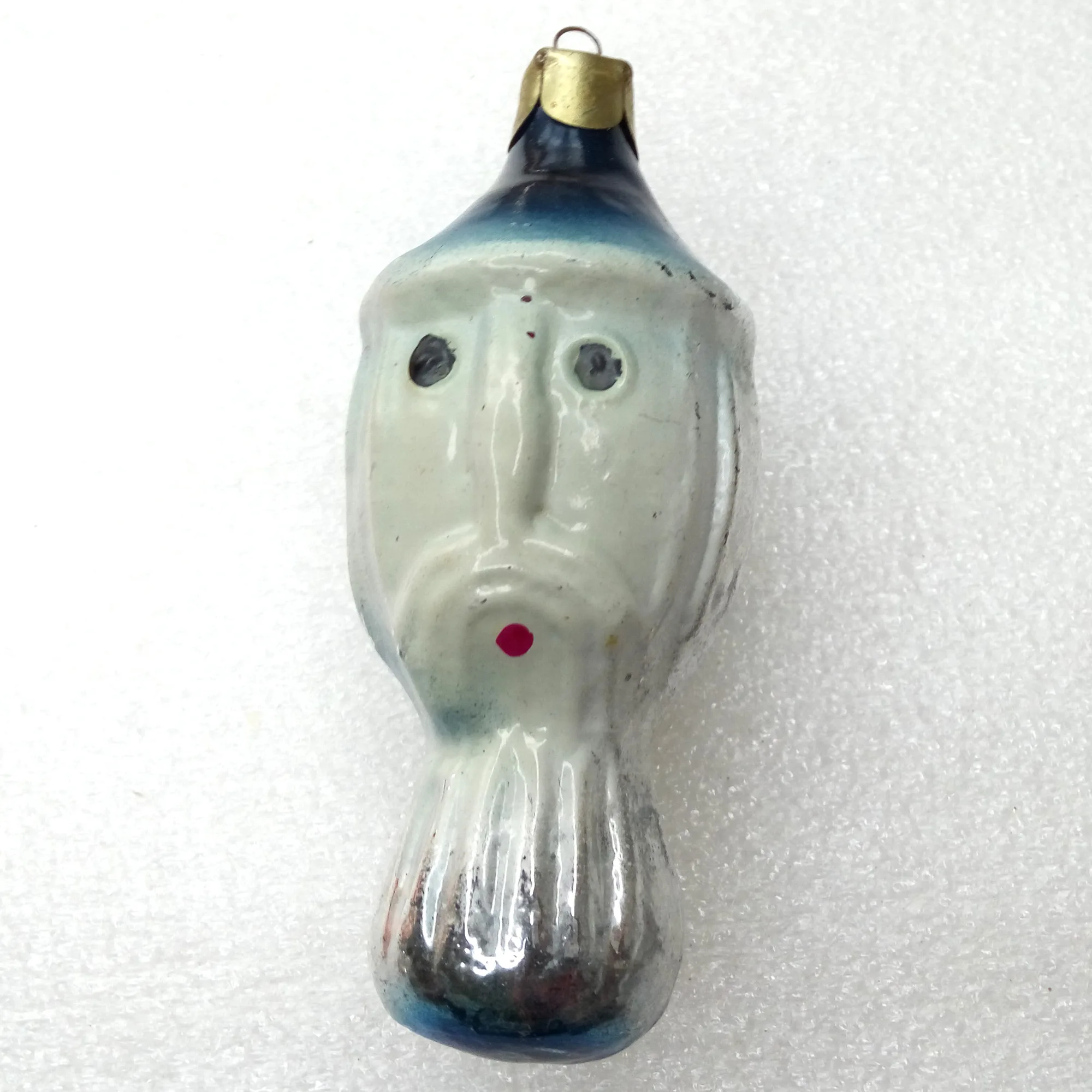 Vintage Ukrainian Glass Christmas Ornament Two Faced