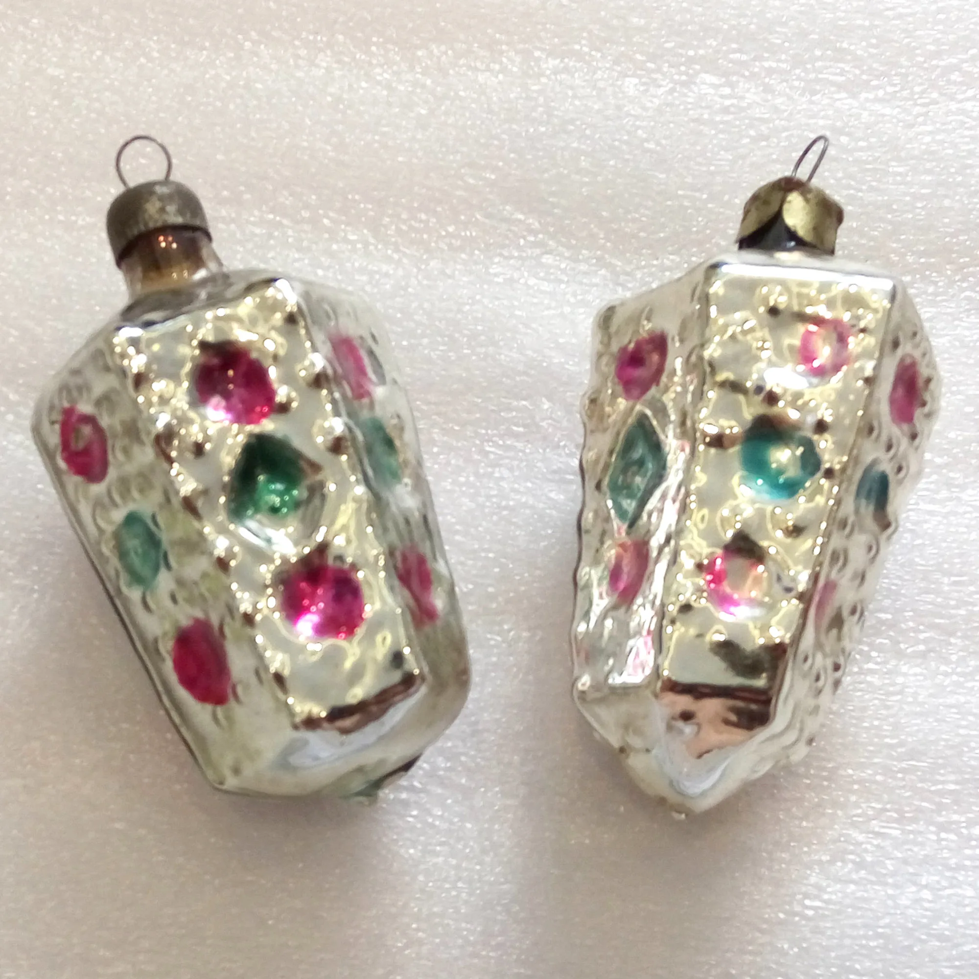 Set of 2 Vintage USSR Glass Christmas Ornament Traffic-Light