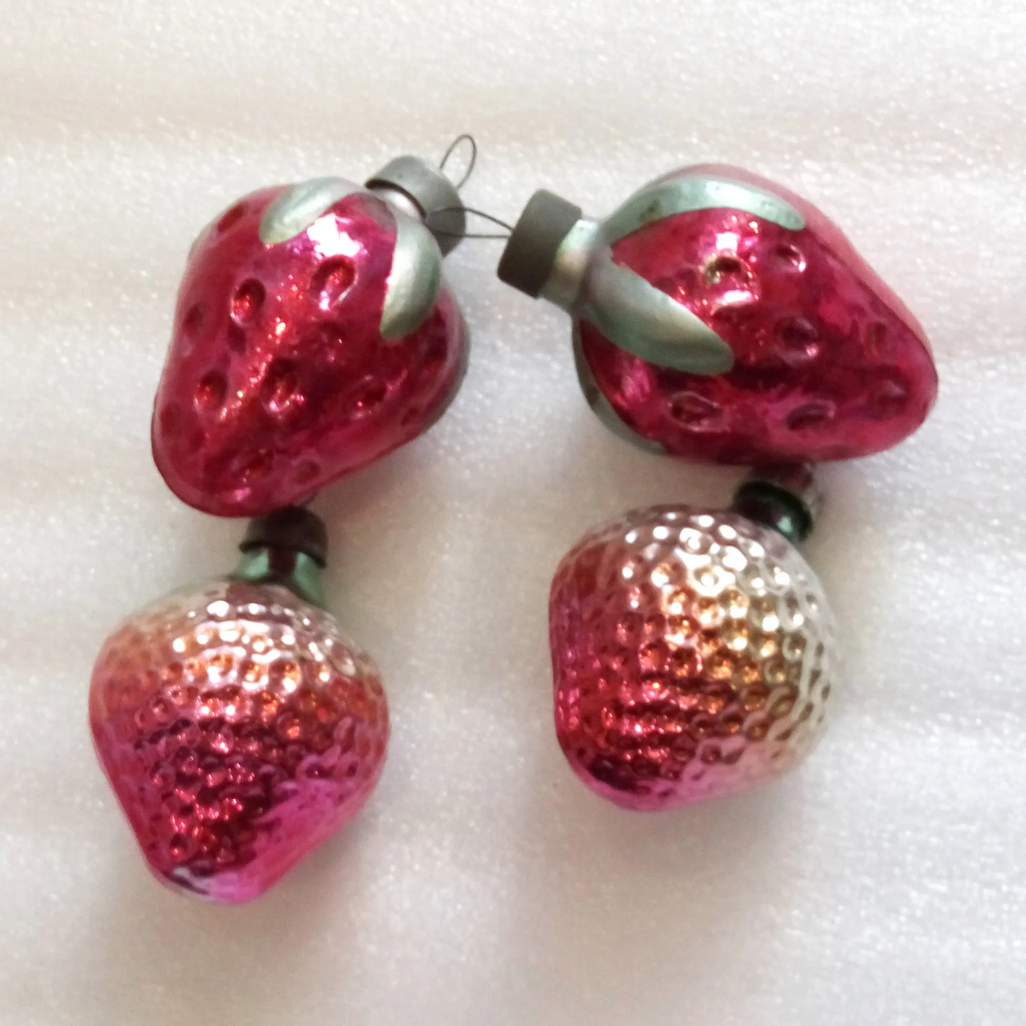 Set of 4 Vintage USSR Glass Christmas Ornaments Strawberry