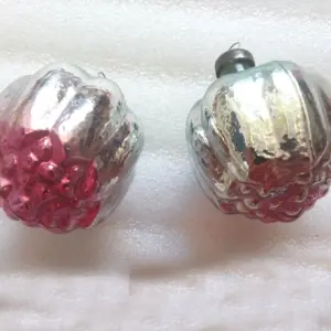 Set of 2 Vintage USSR Glass Christmas Ornaments Old Flowers