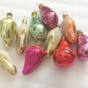 Set of 10 Vintage USSR Glass Christmas Ornaments Old Vegetables