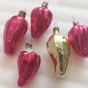 Set of 5 Vintage USSR Glass Christmas Ornaments Old Paprika