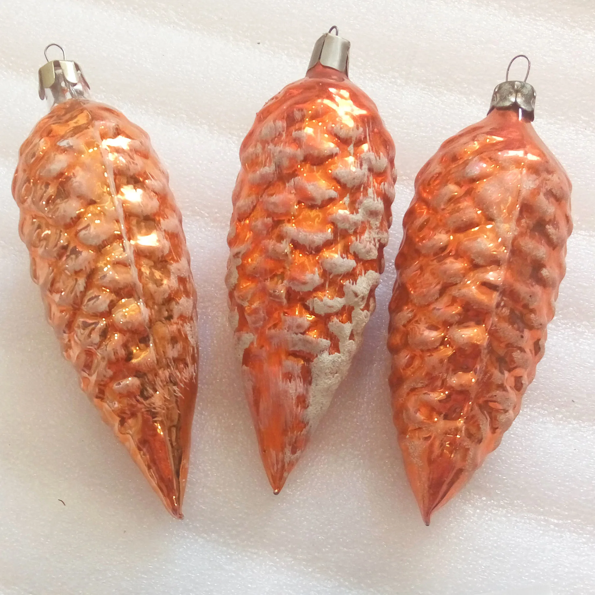 Set of 3 Vintage USSR Glass Christmas Ornaments Old Pinecones
