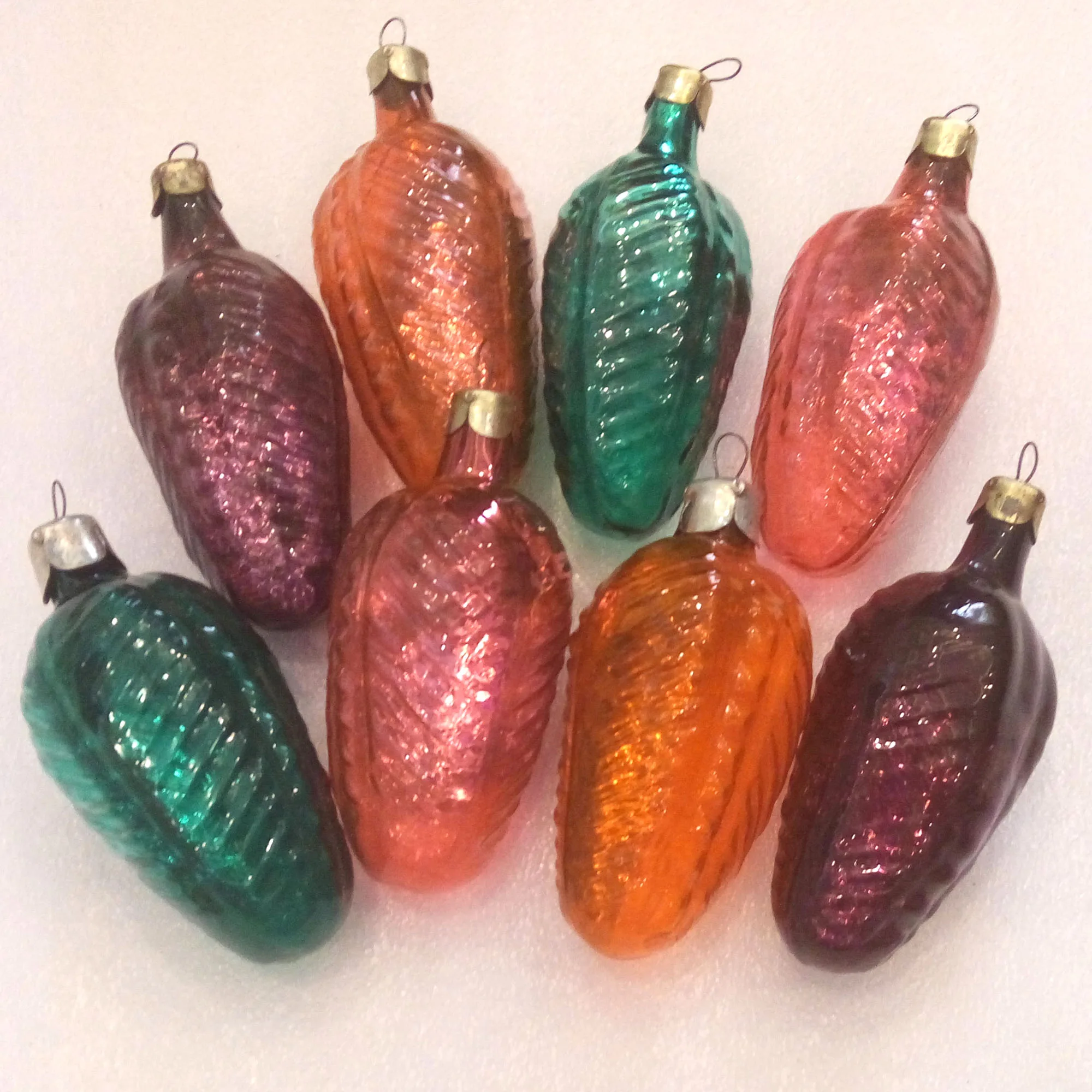 Set of 8 Vintage USSR Glass Christmas Ornaments Old Cones