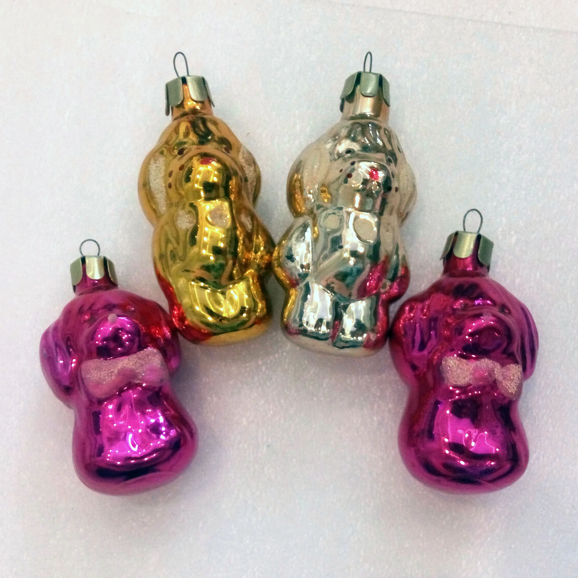 Set of 4 Vintage USSR Glass Christmas Ornaments Puppies