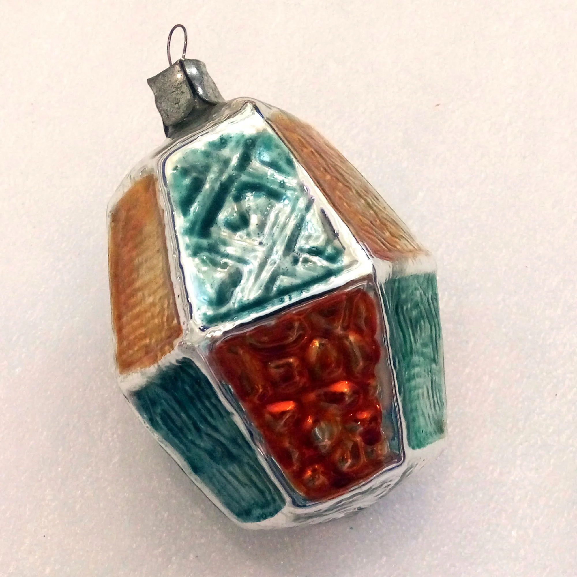 Antique Vintage Russian Glass Christmas Ornament Lantern