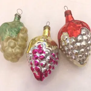 Set of 3 Antique Vintage Russian Glass Christmas Ornaments Grapes