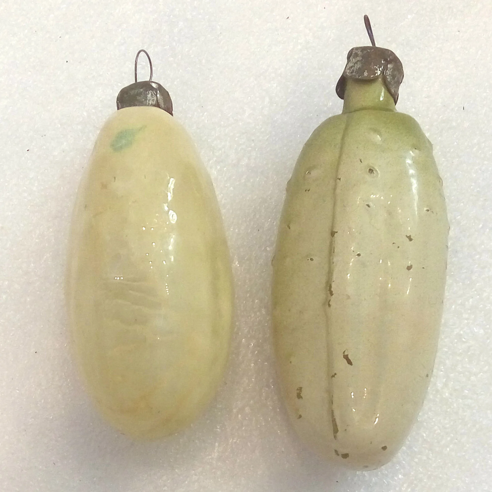 Set of 2 Antique Vintage Russian Glass Christmas Ornaments Pickles