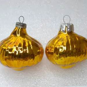 Set of 2 Antique Vintage USSR Glass Christmas Tree Ornaments Onions