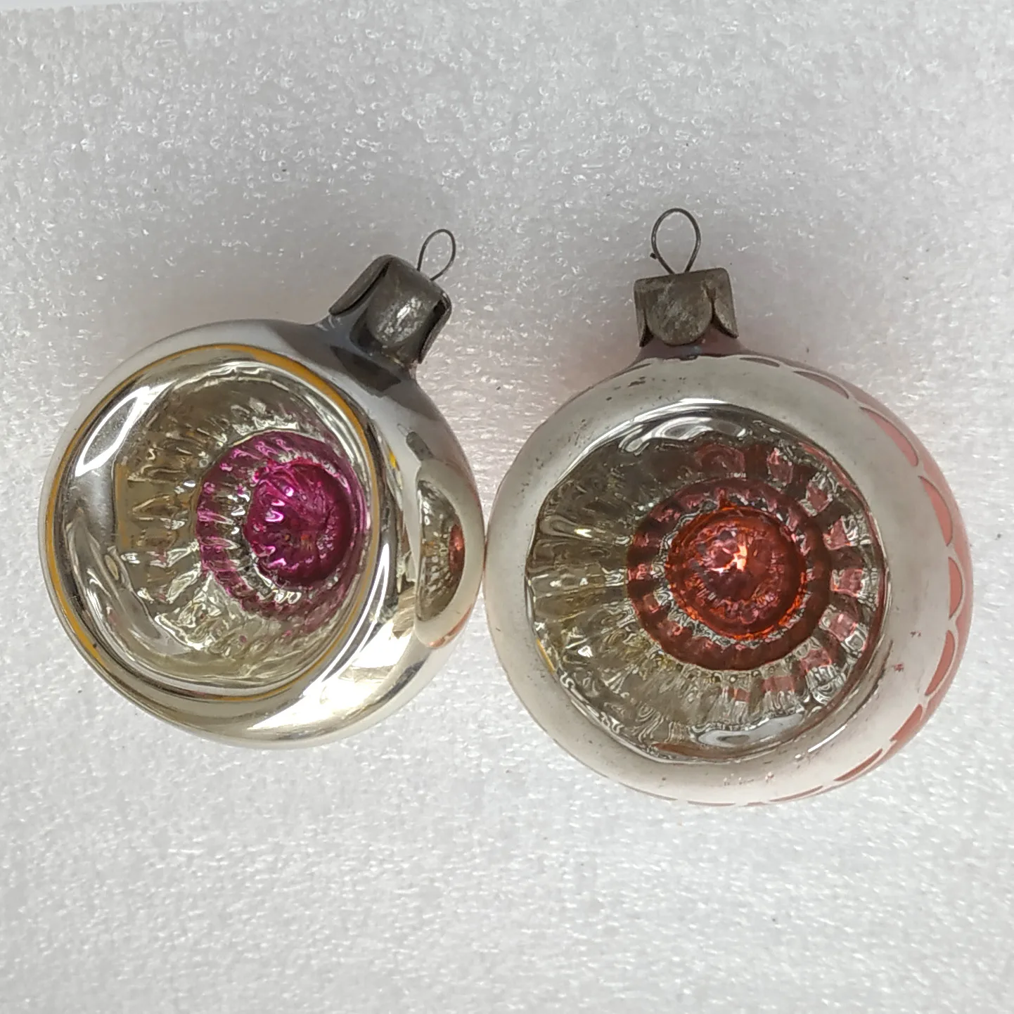 Set of 3 Antique Vintage USSR Glass Christmas Tree Ornaments Lanterns