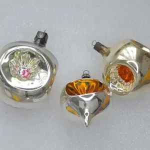 Set of 3 Antique Vintage USSR Glass Christmas Tree Ornaments Lanterns