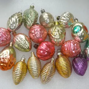 Set of 18 Antique Vintage USSR Silver Glass Christmas Tree Ornaments