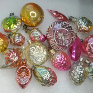 Set of 17 Antique Vintage Silver Glass USSR Christmas Ornaments