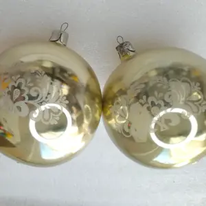 Set of 2 Antique Vintage Glass USSR Christmas Ornaments Big Balls