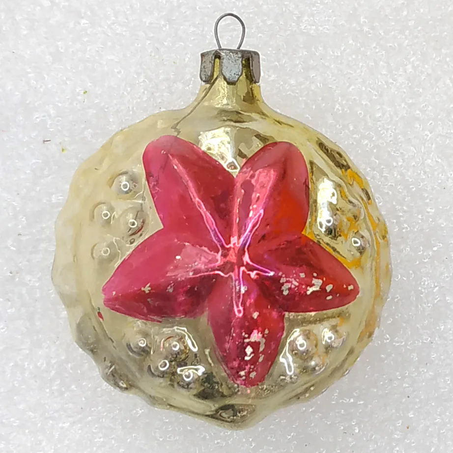 Antique Vintage Glass USSR Christmas Ornament Tree Toy Red Star