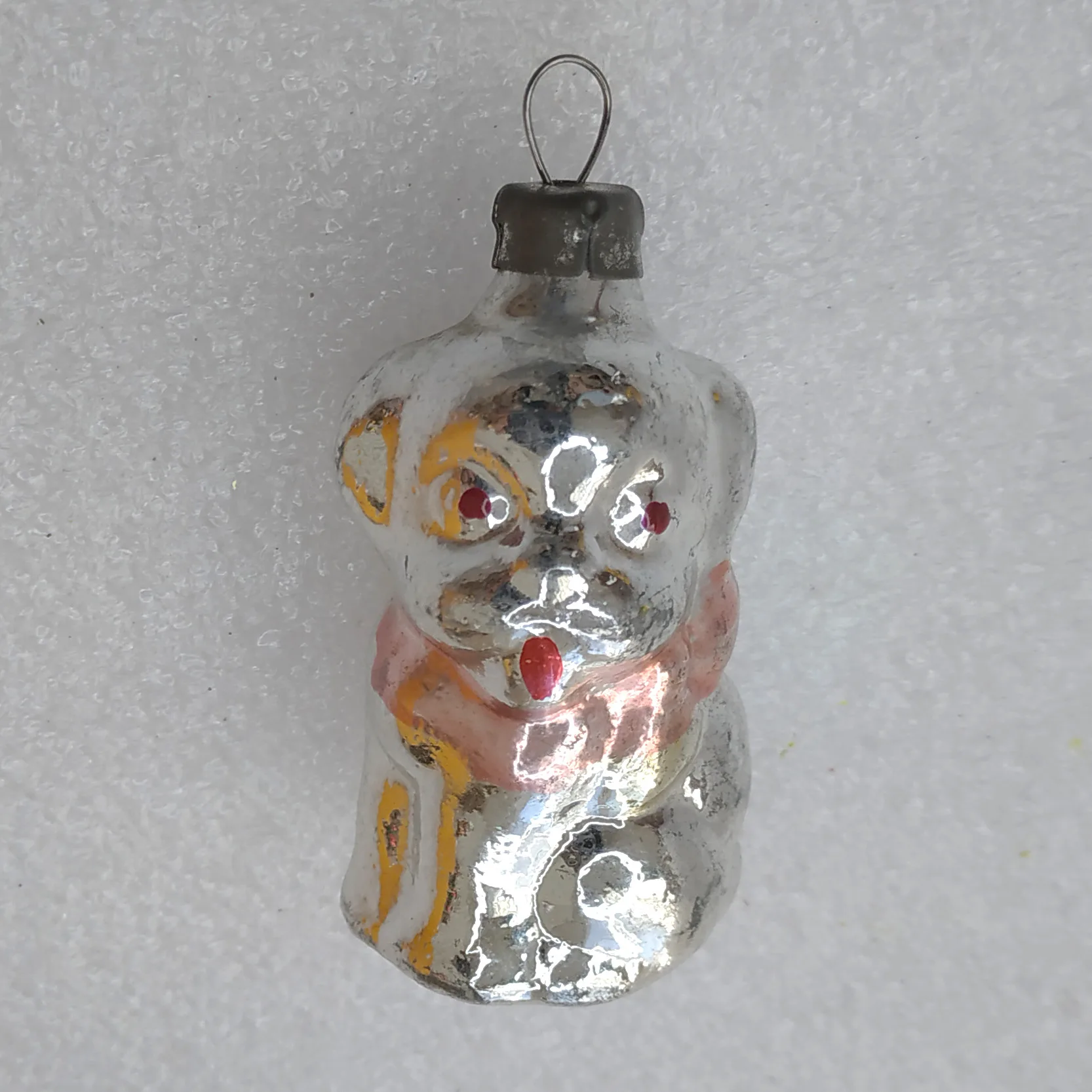 Antique Vintage Silver Glass USSR Christmas Ornament Puppy