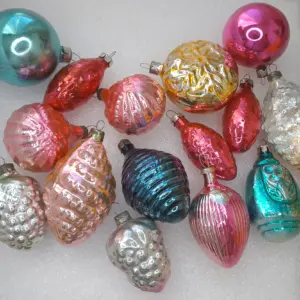 Set of 15 Antique Vintage Silver Glass USSR Christmas Ornaments